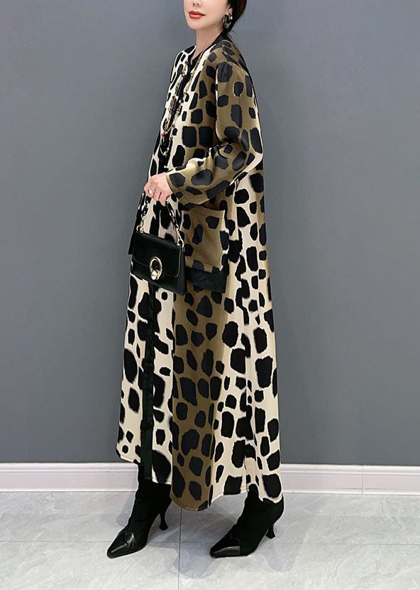 Oversized Leopard Print Silk Long Dress Spring