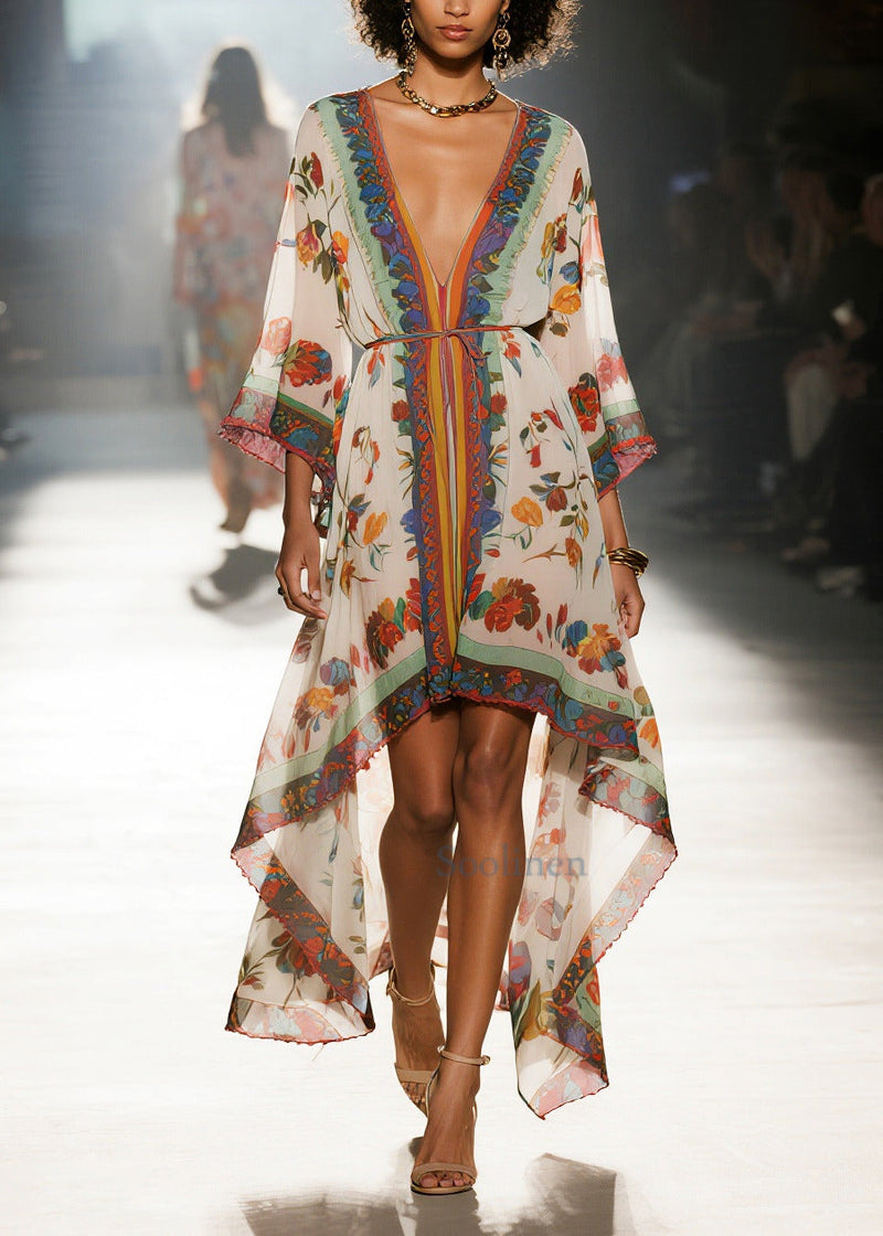 Oversized Print Low High Design Chiffon Beach Dresses Summer