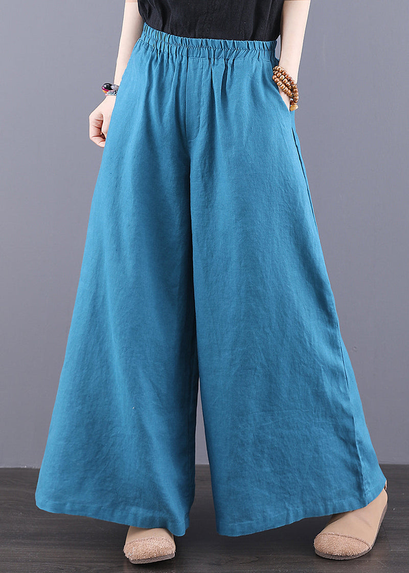 Peacock Blue Oversized Linen Wide Leg Pants Summer