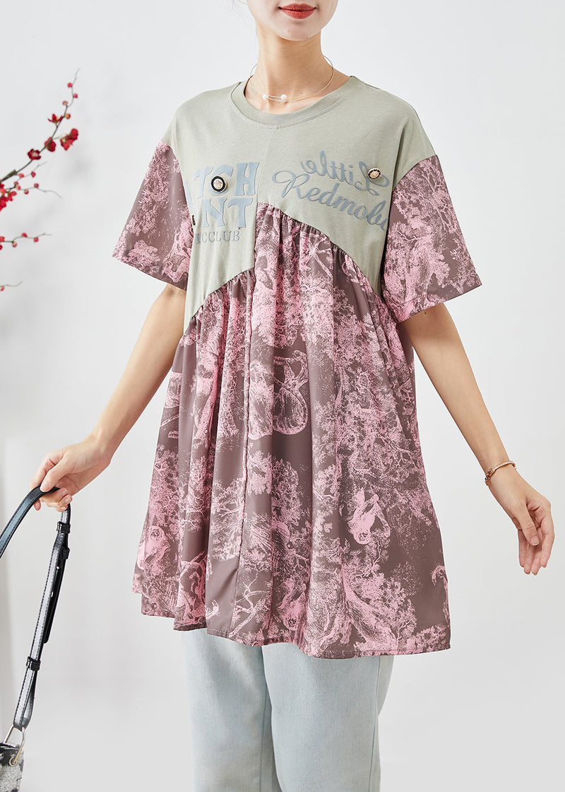 Pink Asymmetrical Patchwork Print Cotton Tanks Summer