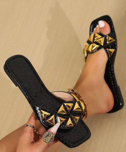 Red Rivet Splicing Slide Sandals Peep Toe
