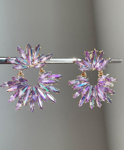 Purple Acrylic Zircon Hoop Earrings