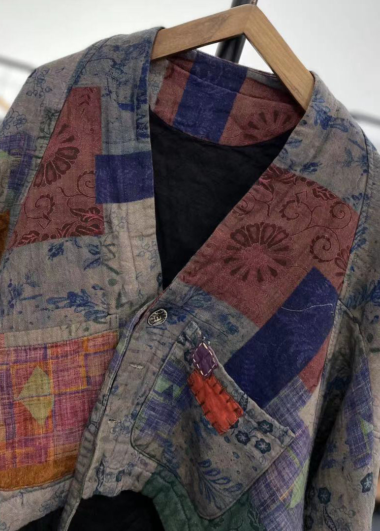 Purple Asymmetrical Patchwork Fine Cotton Filled Coats Winter