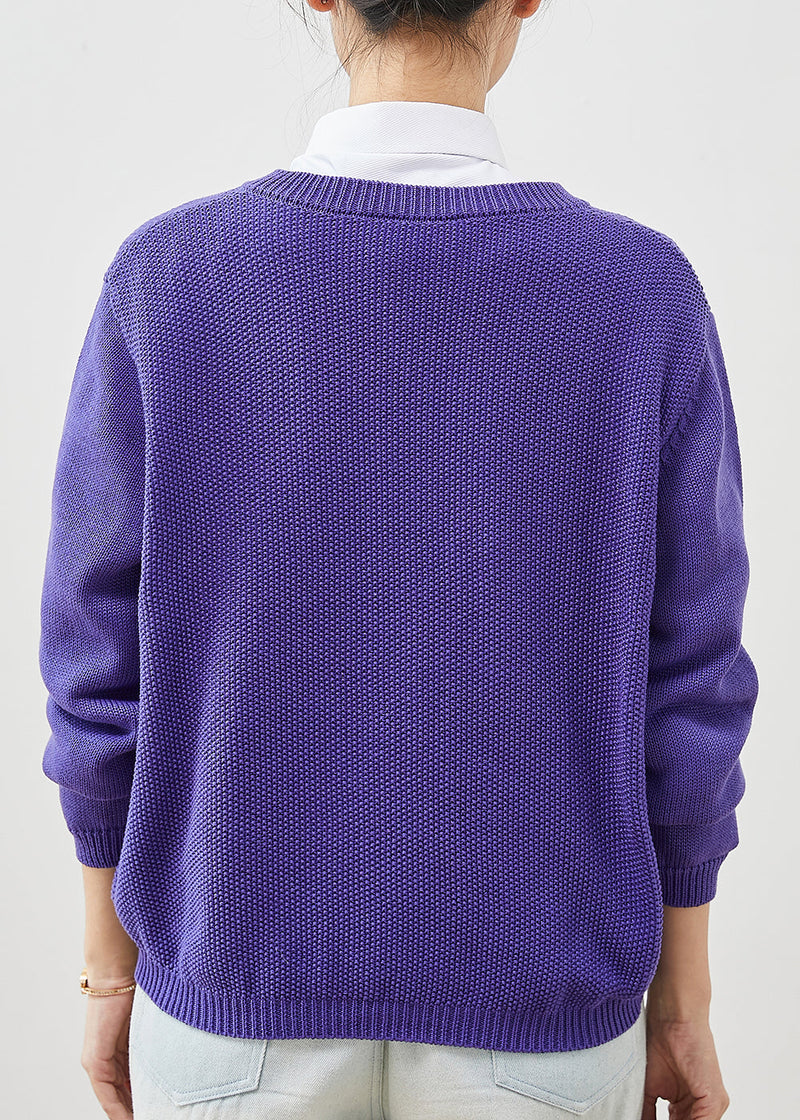 Purple Embroidered Knit Cardigans Spring
