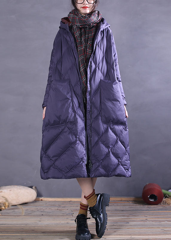 Purple Hooded Pockets Duck Down Down Coats Winter