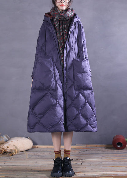 Purple Hooded Pockets Duck Down Down Coats Winter