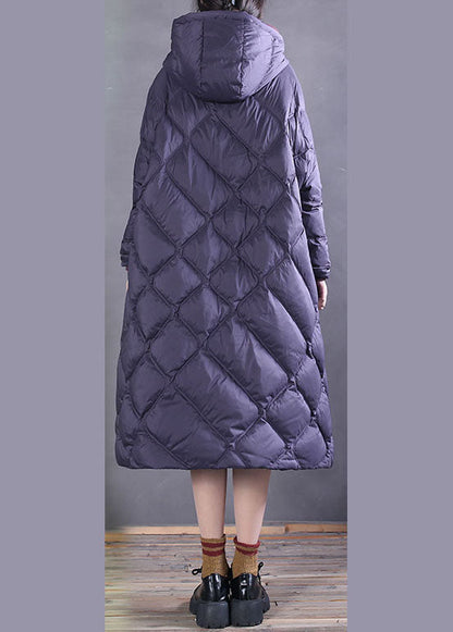 Purple Hooded Pockets Duck Down Down Coats Winter