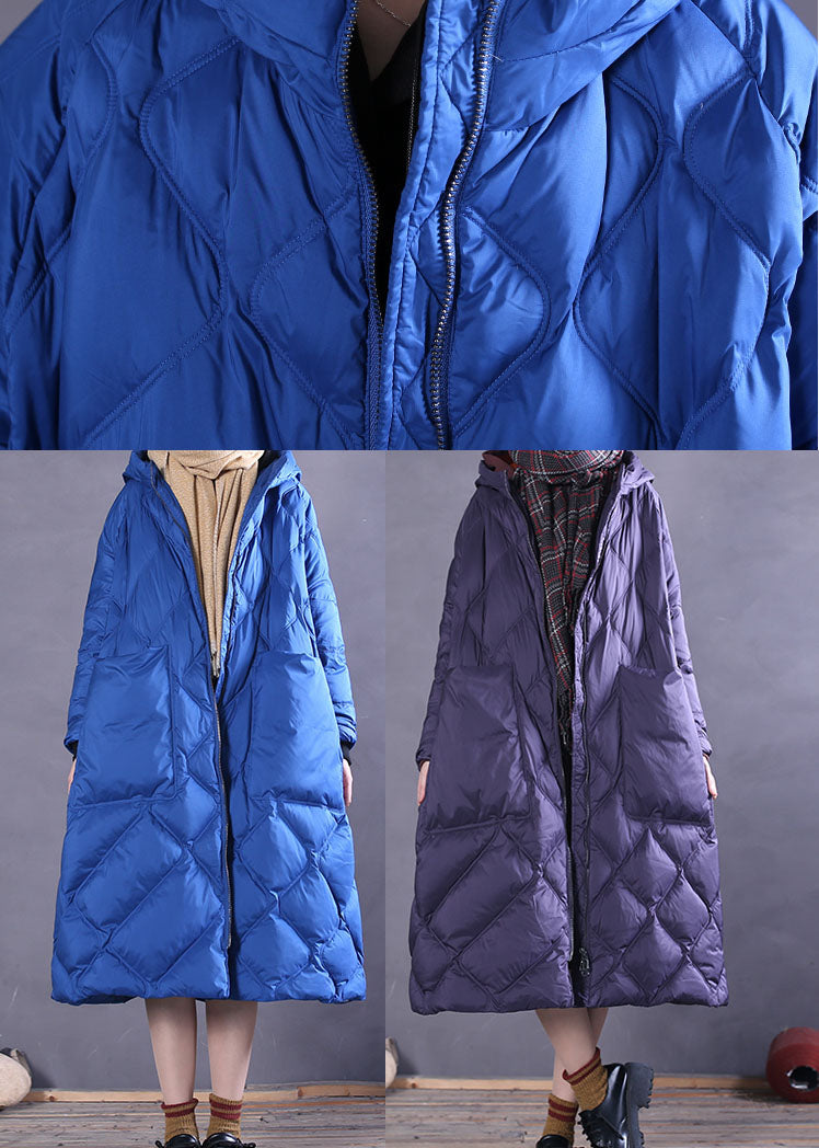 Purple Hooded Pockets Duck Down Down Coats Winter