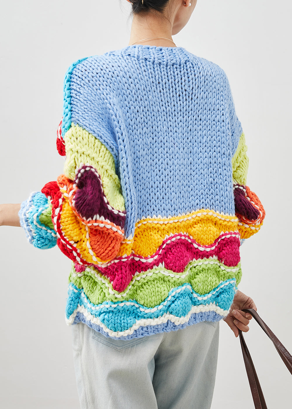 Rainbow Oversized Patchwork Knit Cardigan Spring