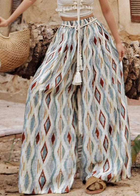 Rainbow Plaid Elastic Waist Wide Leg Pants Summer