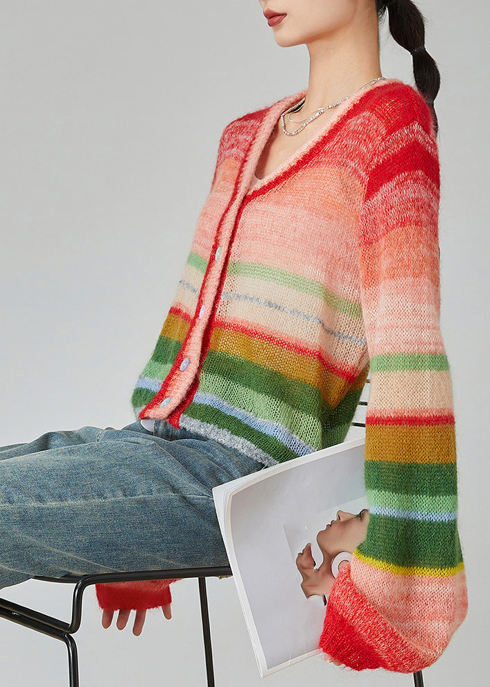 Rainbow V Neck Button Cotton Knit Cardigans Spring