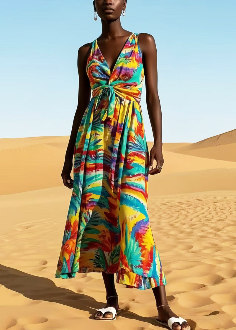 Rainbow V Neck Print Cotton Cami Dress Summer