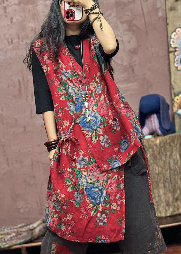 Yellow Asymmetrical Print Patchwork Cotton Waistcoat Sleeveless