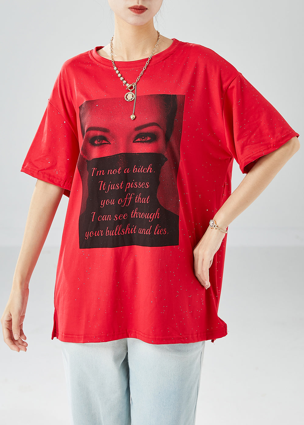 Red Oversized Print Cotton Tank Summer