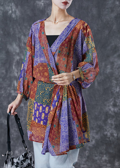 Red Oversized Print Silk Holiday Dress Fall