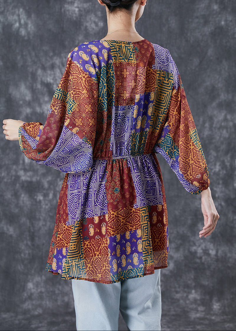 Red Oversized Print Silk Holiday Dress Fall