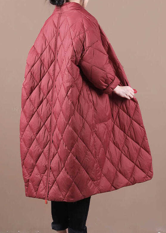 Red V Neck Button Fine Cotton Filled Winter Parka