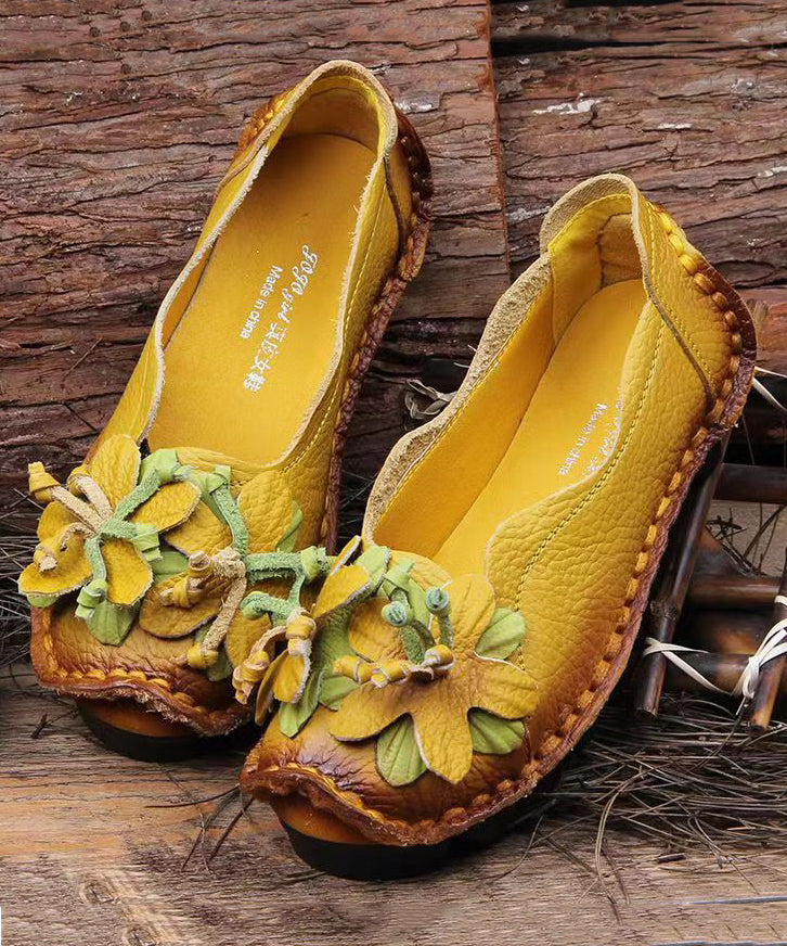 Retro Splicing Flats Yellow Faux Leather Soolinen Shoes-