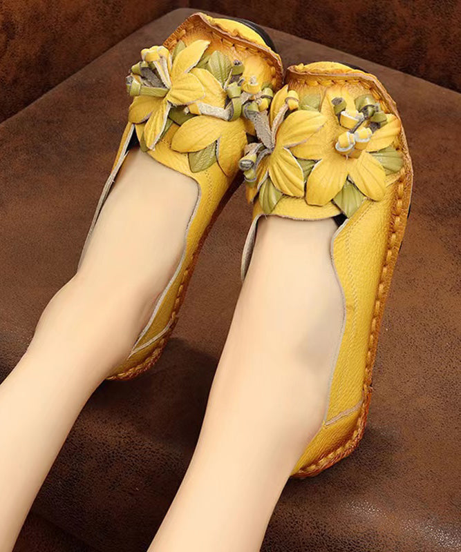 Retro Splicing Flats Yellow Faux Leather Soolinen Shoes-