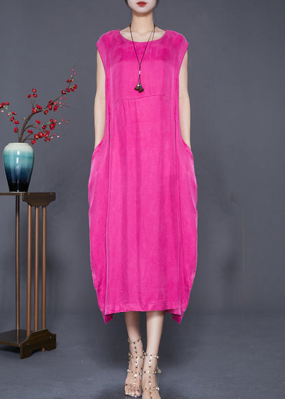 Rose O-neck Draping Silk Beach Dress Summer
