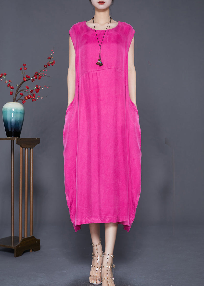Rose O-neck Draping Silk Beach Dress Summer
