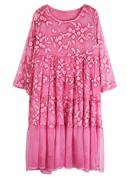 Rose O-neck Embroideried Chiffon Dress Spring