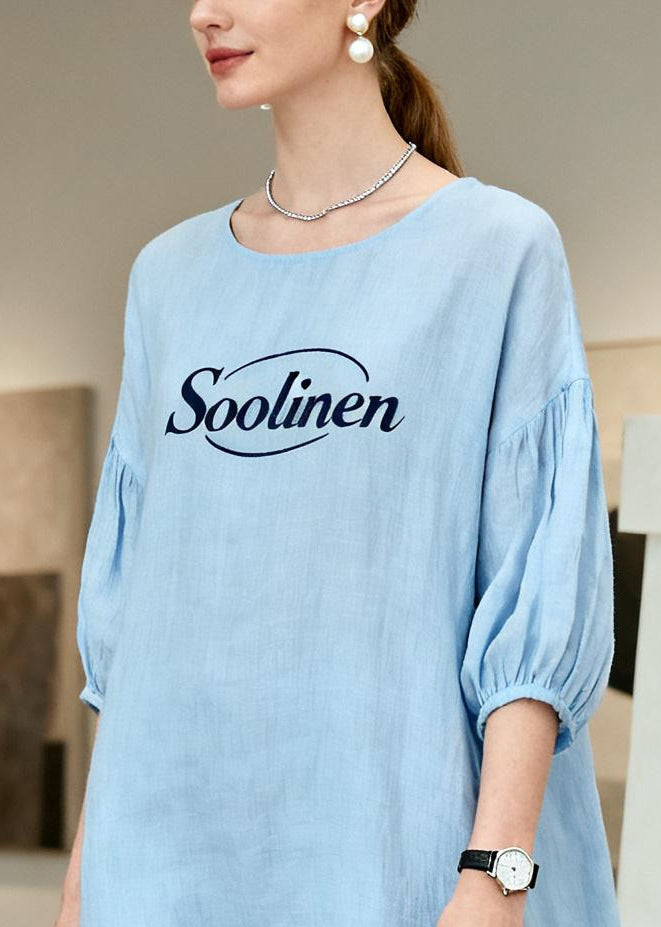 Sky Blue Oversized Cotton Vacation Dresses Summer