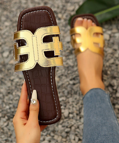 Splicing Black Faux Leather Slide Sandals Peep Toe