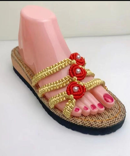 Splicing Wedge Black Knit Fabric Slide Sandals Peep Toe Soolinen Shoes-20251