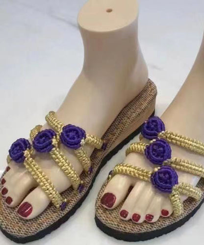 Splicing Wedge Black Knit Fabric Slide Sandals Peep Toe Soolinen Shoes-20251