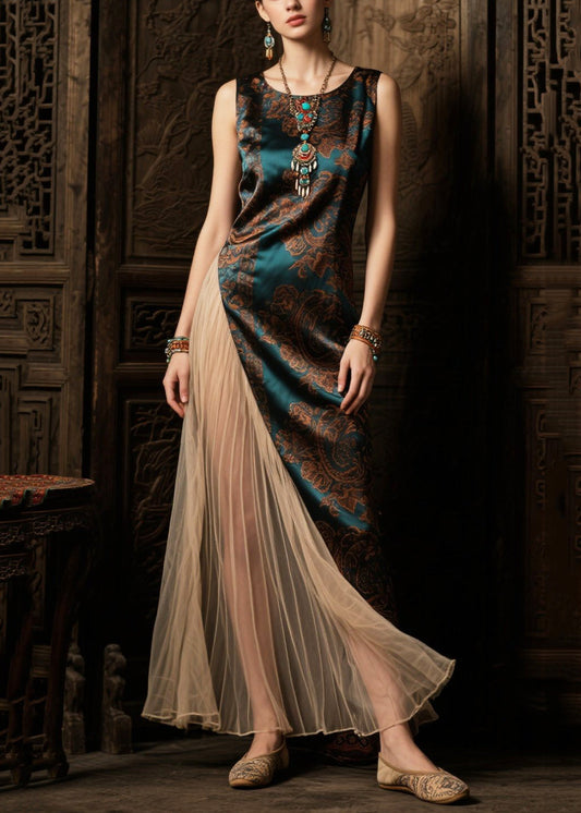 Tea Green Asymmetrical Patchwork Tulle Silk Vacation Dresses Summer
