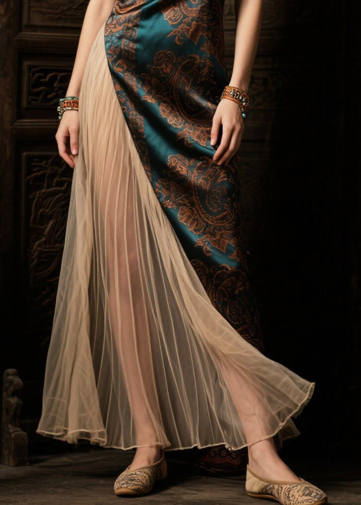 Tea Green Asymmetrical Patchwork Tulle Silk Vacation Dresses Summer