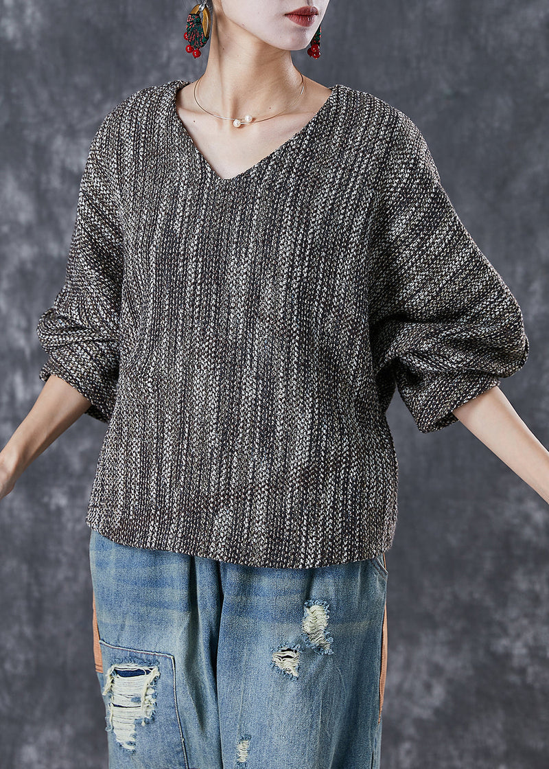 V Neck Oversized Cotton Blouse Tops Lantern Sleeve