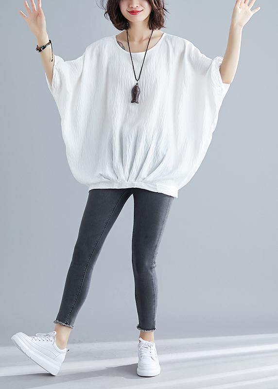 White Batwing Sleeve O-neck Summer Tops