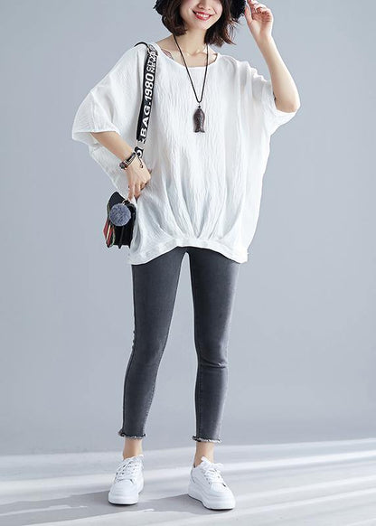 White Batwing Sleeve O-neck Summer Tops