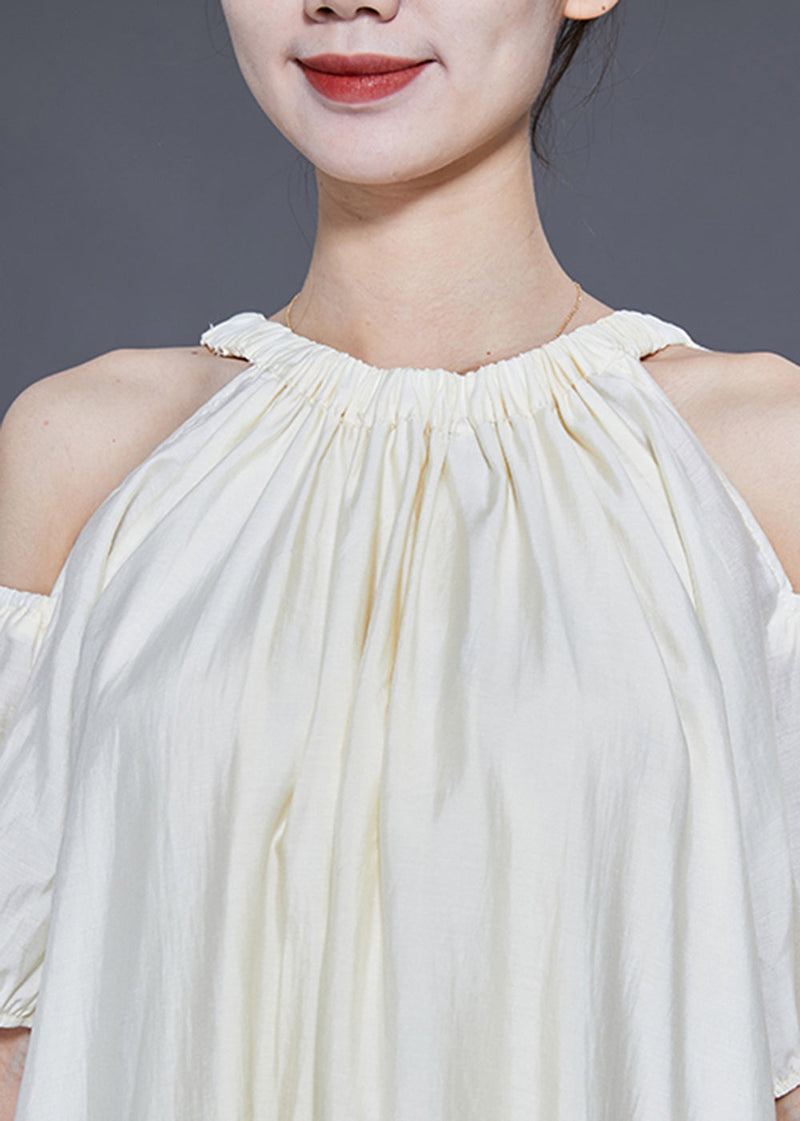 White Cold Shoulder Original Design Silk Long Dress Summer