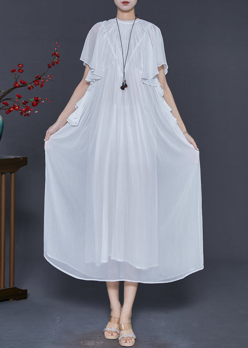 White Draping Chiffon Robe Dresses Cloak Sleeves
