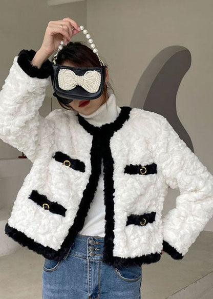 White O-neck Thick Faux Fur Jackets Winter