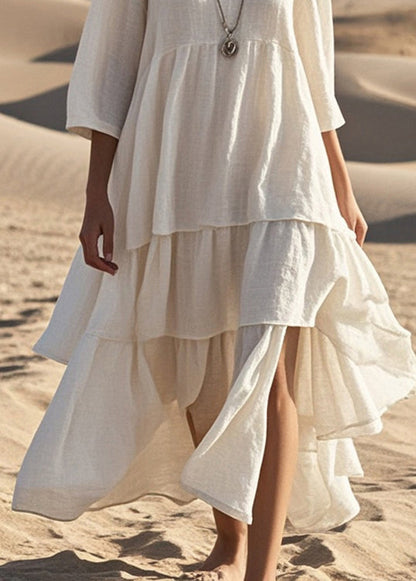White Oversized Side Open Cotton Dress Bracelet Sleeve