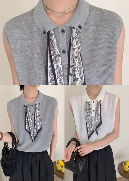White Peter Pan Collar Scarves Knit Shirt Top Summer