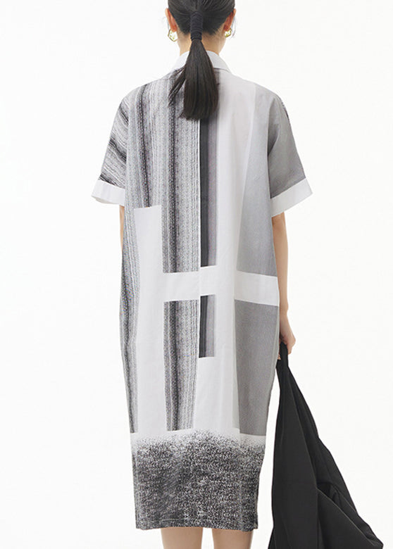 White Peter Pan Collar Striped Cotton Maxi Shirt Dress Summer