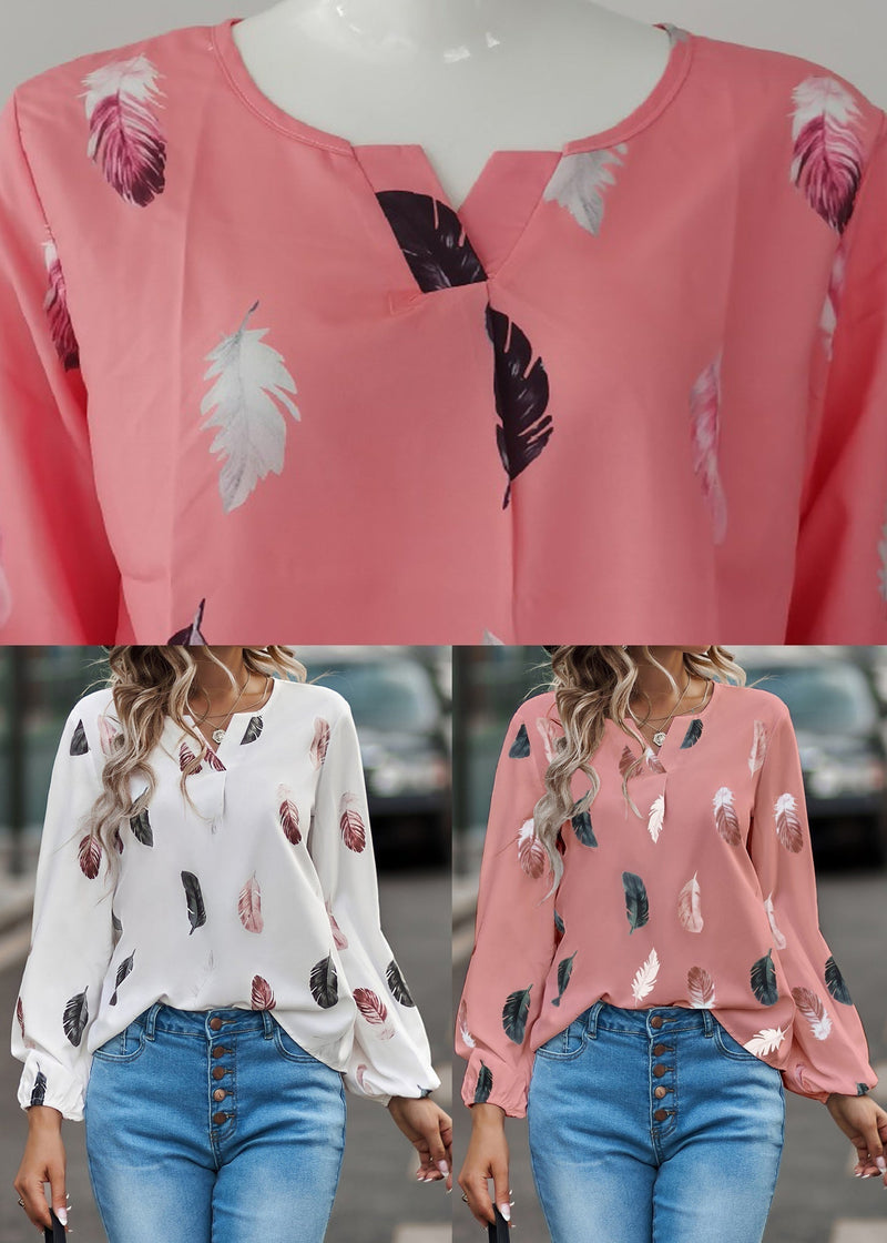 White Print Shirt Top Long Sleeve