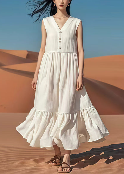 White Silm Fit Cotton Party Dress Sleeveless