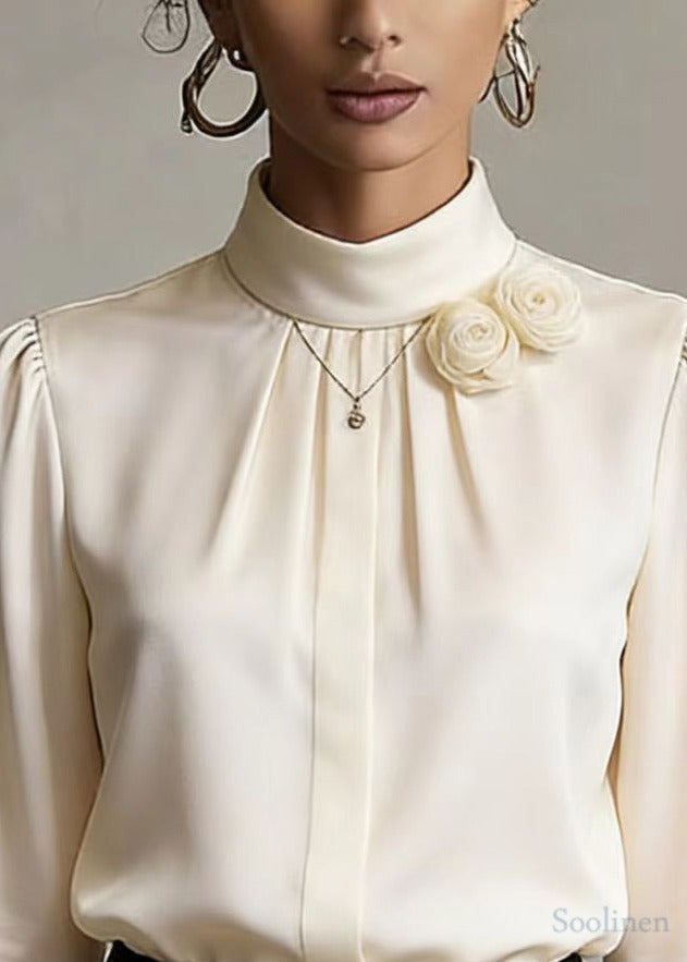 Boho White Stand Collar Floral Chiffon Shirt Top Spring
