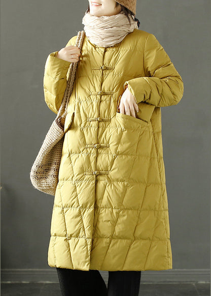 Yellow Chinese Button Oriental Fine Cotton Filled Witner Coat