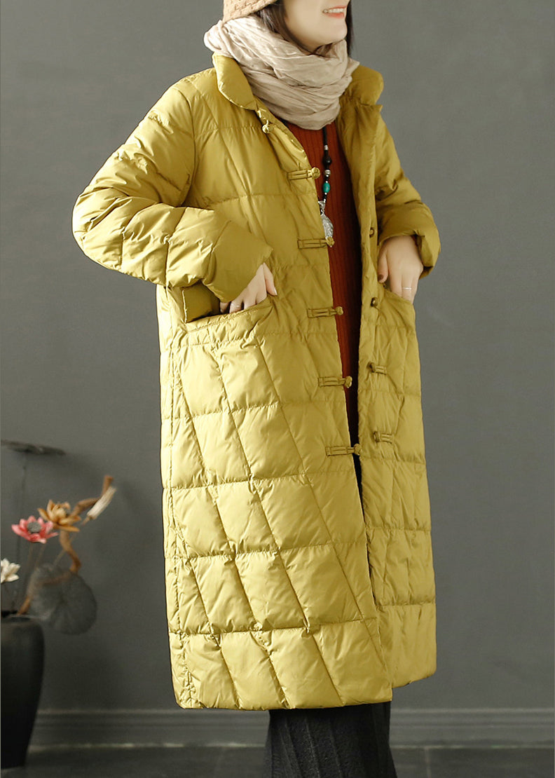 Yellow Chinese Button Oriental Fine Cotton Filled Witner Coat