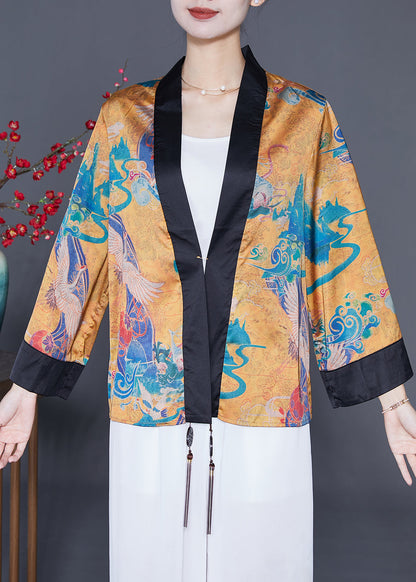 Yellow Oversized Patchwork Tassel Silk Loose Coat Summer