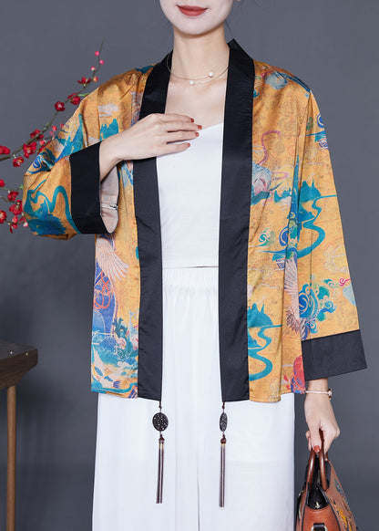 Yellow Oversized Patchwork Tassel Silk Loose Coat Summer