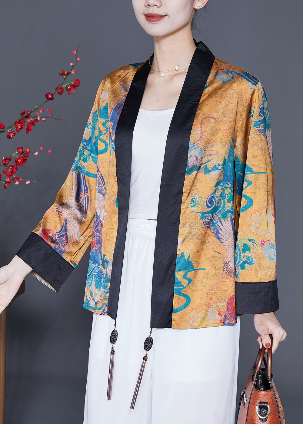 Yellow Oversized Patchwork Tassel Silk Loose Coat Summer