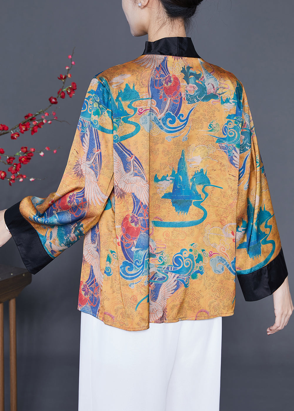 Yellow Oversized Patchwork Tassel Silk Loose Coat Summer